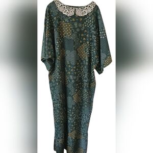 Vintage Handmade Green And Yellow Floral Dress XL